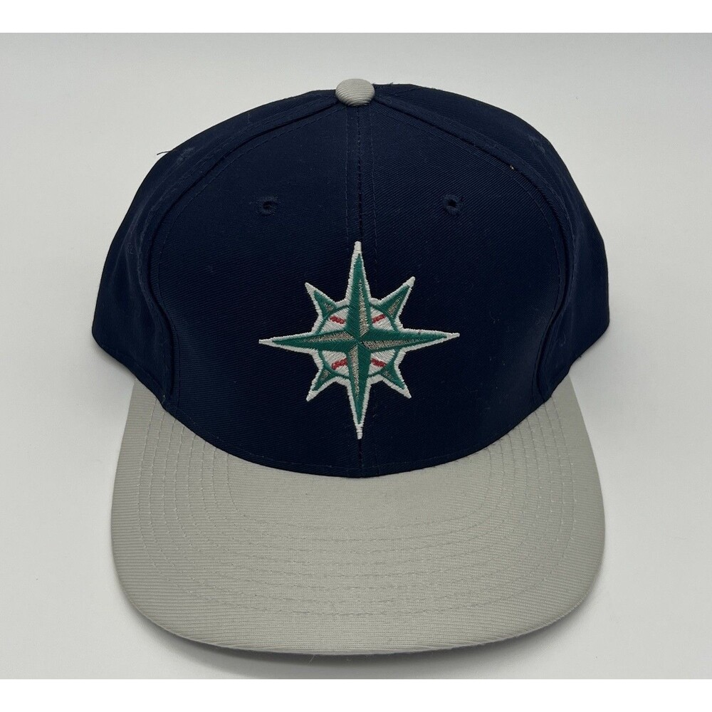 Vtg 90βs Logo 7 Seattle Mariners MLB Silver Brim Throwback Logo Snapback Hat Cap